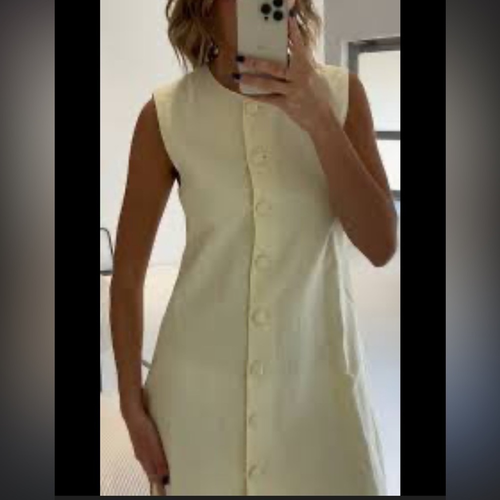 By Nicola Australia butter yellow linen cotton mini button front dress 6